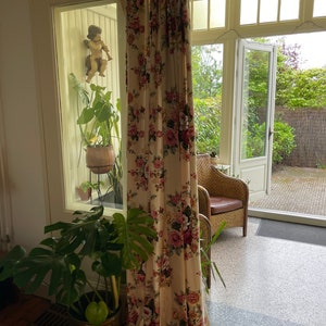 Curtains vintage romantic English pink, white and golden yellow roses on a cream Buckingham fabric range image 4