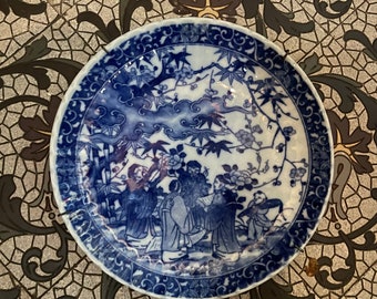 Wall plate Japanese blue and white porcelain 1910, Made in Japan, antique collector's plate