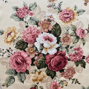 Curtains vintage romantic English pink, white and golden yellow roses on a cream Buckingham fabric range image 1