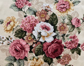 Curtains vintage romantic English pink, white and golden yellow roses on a cream Buckingham fabric range