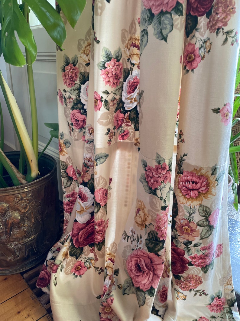 Curtains vintage romantic English pink, white and golden yellow roses on a cream Buckingham fabric range image 5