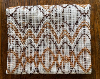 Four white lace café curtains with two tone brown wavey pattern, netting, voile, café curtain vintage