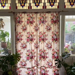 Curtains vintage romantic English pink, white and golden yellow roses on a cream Buckingham fabric range image 2