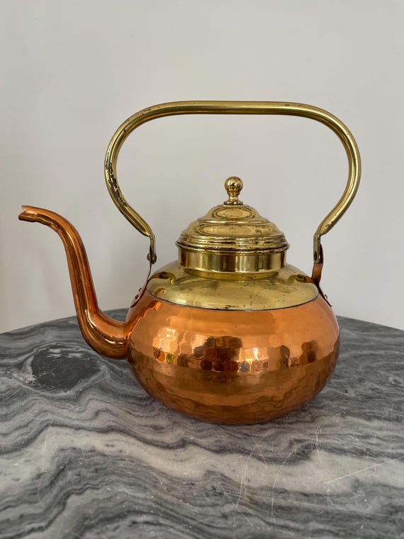 Charming Vintage Tea Pot With Copper Bottom and the Top of Brass 