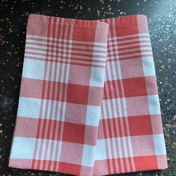 Deux torchons de cuisine / torchons / torchons / serviette de table / serviette à carreaux rouge et blanc, vintage de Hollande