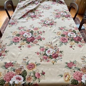 Curtains vintage romantic English pink, white and golden yellow roses on a cream Buckingham fabric range image 7