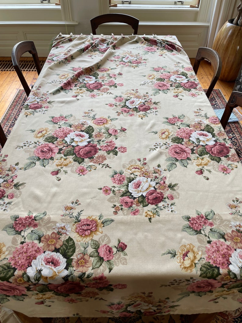 Curtains vintage romantic English pink, white and golden yellow roses on a cream Buckingham fabric range image 7