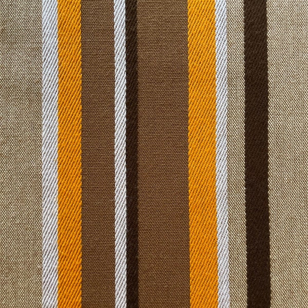 tissu de mélange de laine tissé pour rideaux vintage dans des couleurs rayées de marron, blanc, kaki et orange