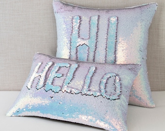 Pink Blue Iridescent Flip Sequin Pillow Cover 12x18, 18x18