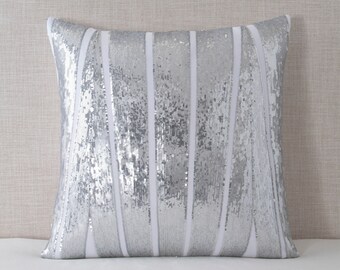 Silver Pointed Stripe Sequin Pillow Cover - 20x20