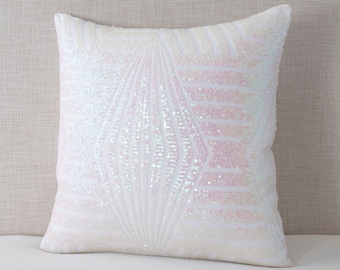 Pink/White Iridescent Bombshell Sequin Pillow Cover - 20x20