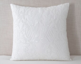 Off-White Floral Crown Sequin Pillow Cover - 20x20