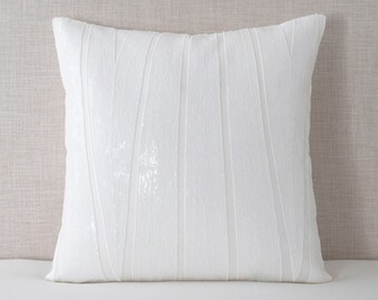 Off-White Pointed Stripe Sequin Pillow Cover - 20x20