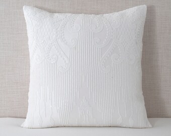 Off-White Sequin Harp Pillow Cover — 20x20