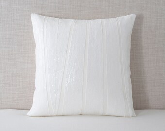 Off-White Pointed Stripe Sequin Pillow Cover - 18x18