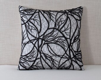 Black White Branching Sequin Pillow Cover - 18x18
