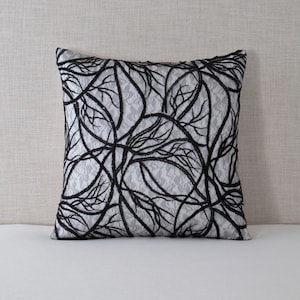 100% HANDMADE Branching Out Black and White Sequin Decorative Throw Pillow Cover - 18x18, Pillow Cover, Dec Pillow,  Black-Owned