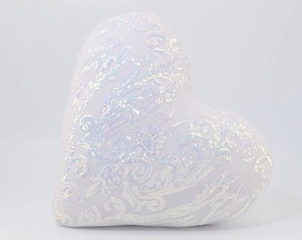 Iridescent Sequin Heart Pillow | Stuffed | Handmade | Black Owned | 16x16