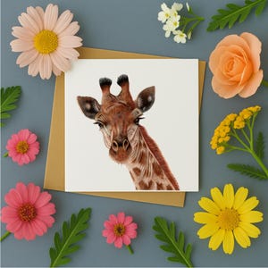 Biglietto d'auguri Giraffa | carta con giraffa | biglietto d'auguri giraffa | Mappa degli animali selvatici | Vuoto all'interno