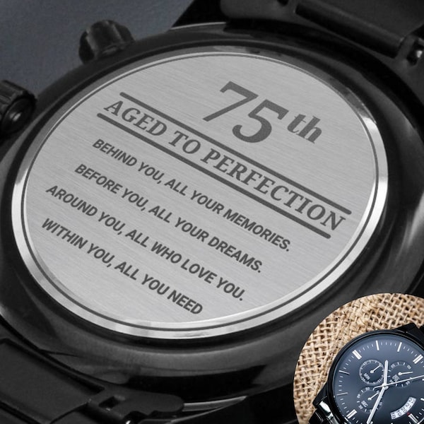 75th birthday gift for men, Engraved watch w chronograph, 75 years birthday gift for men, unique 75th birthday gift