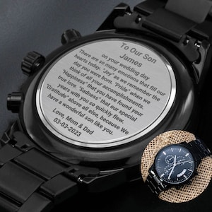 Personalized gift for son on his wedding day, engraved watch, parents wedding gift to son, wedding gift for son, groom gift