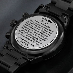 Personalized gift for son on his wedding day, engraved watch, mother wedding gift to son, wedding gift for son, groom gift