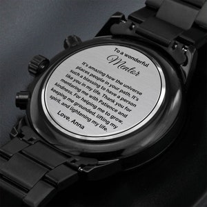 Engraved Black Chronograph Watch: Personalized Mentor Gift