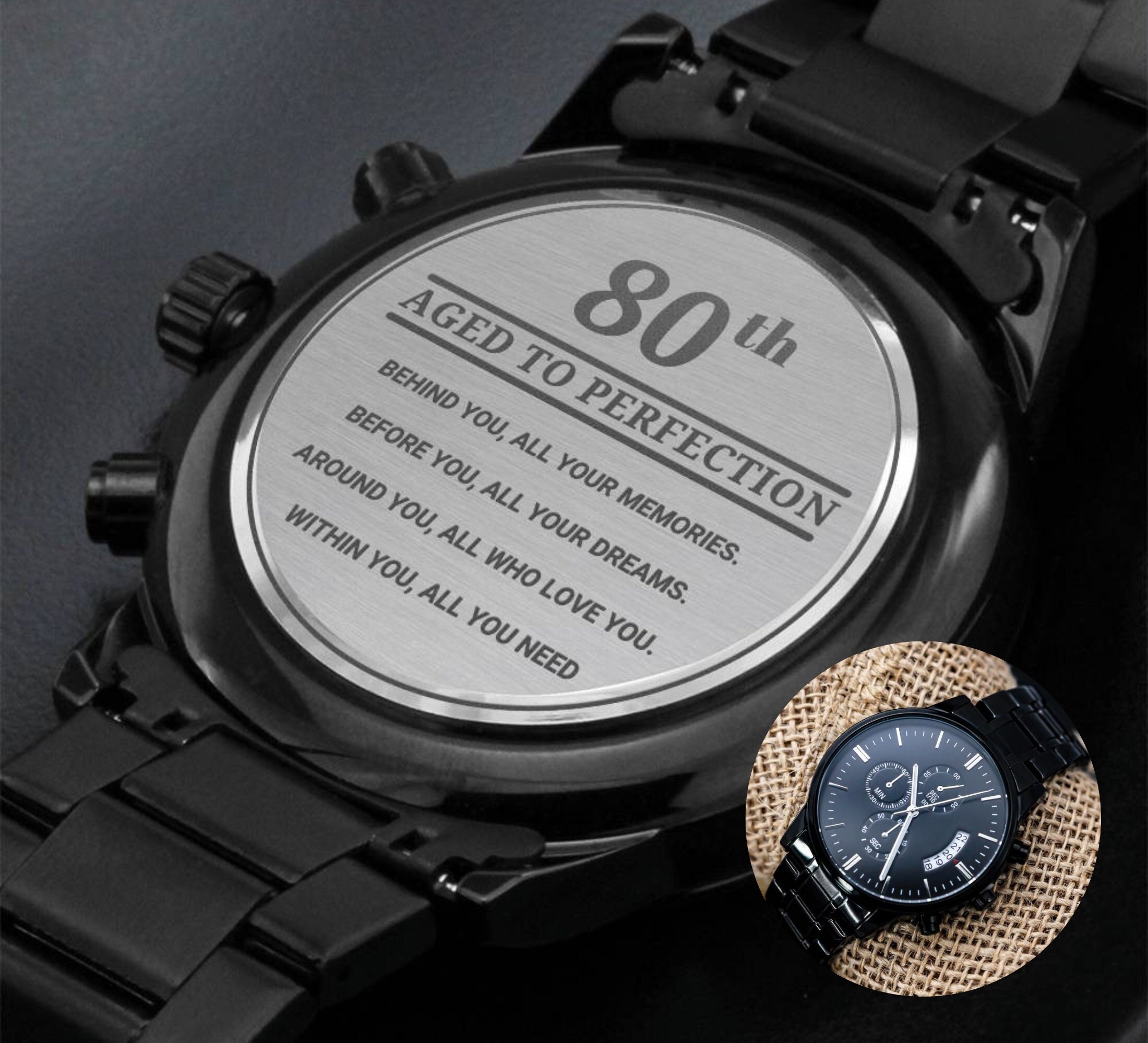 80th birthday gift for men, Engraved watch w chronograph, 80 years birthday gift for men, unique 80th birthday gift