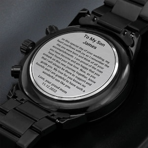 Personalized gift for son on his wedding day, engraved Stainless  watch, mother wedding gift to son, wedding gift for son, groom gift