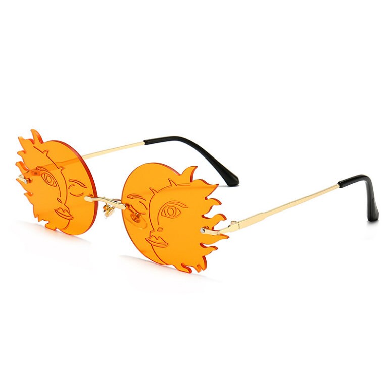 Rimless sunglasses / polygonal moon smiley sunglasses