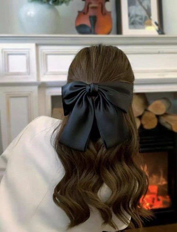 Oversized Bow Hair Clips/black Satin Bow Hair Clips/french Bow 