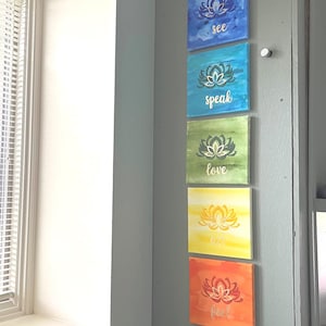 Chakra Colors Hand Painting Set with Gold Leaf Meditation on 8&quot; x 8&#39; Canvas
