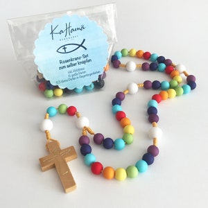 Rosary to make yourself - craft set for a rainbow rosary * including wooden cross