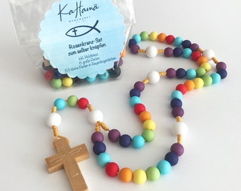 Rosary to make yourself - craft set for a rainbow rosary * including wooden cross