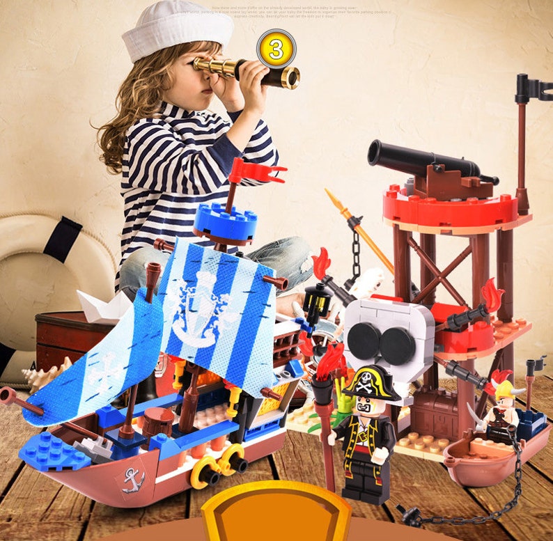 GUDI Legend of Pirates DIY hobbies kids entertainment 200 Pcs bricks Pirates Stronghold ship building blocks
