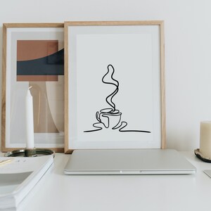 Coffee Print, Coffee Lover Printable Wall Art, Modern Kitchen Decor, Black and White Minimalist Line Art, Instant Download, prints for cafe