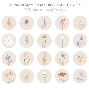 Midsummer wildflowers Instagram highlight covers, Instagram story template, Instagram story highlight icons