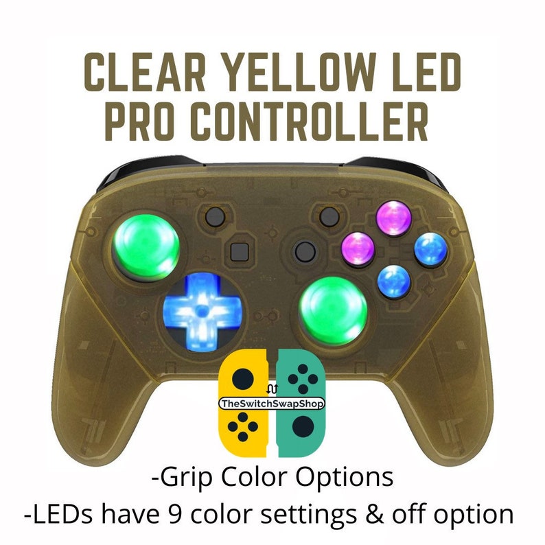 LED Modded Clear Yellow Switch Pro Controller LED & Grip | Etsy