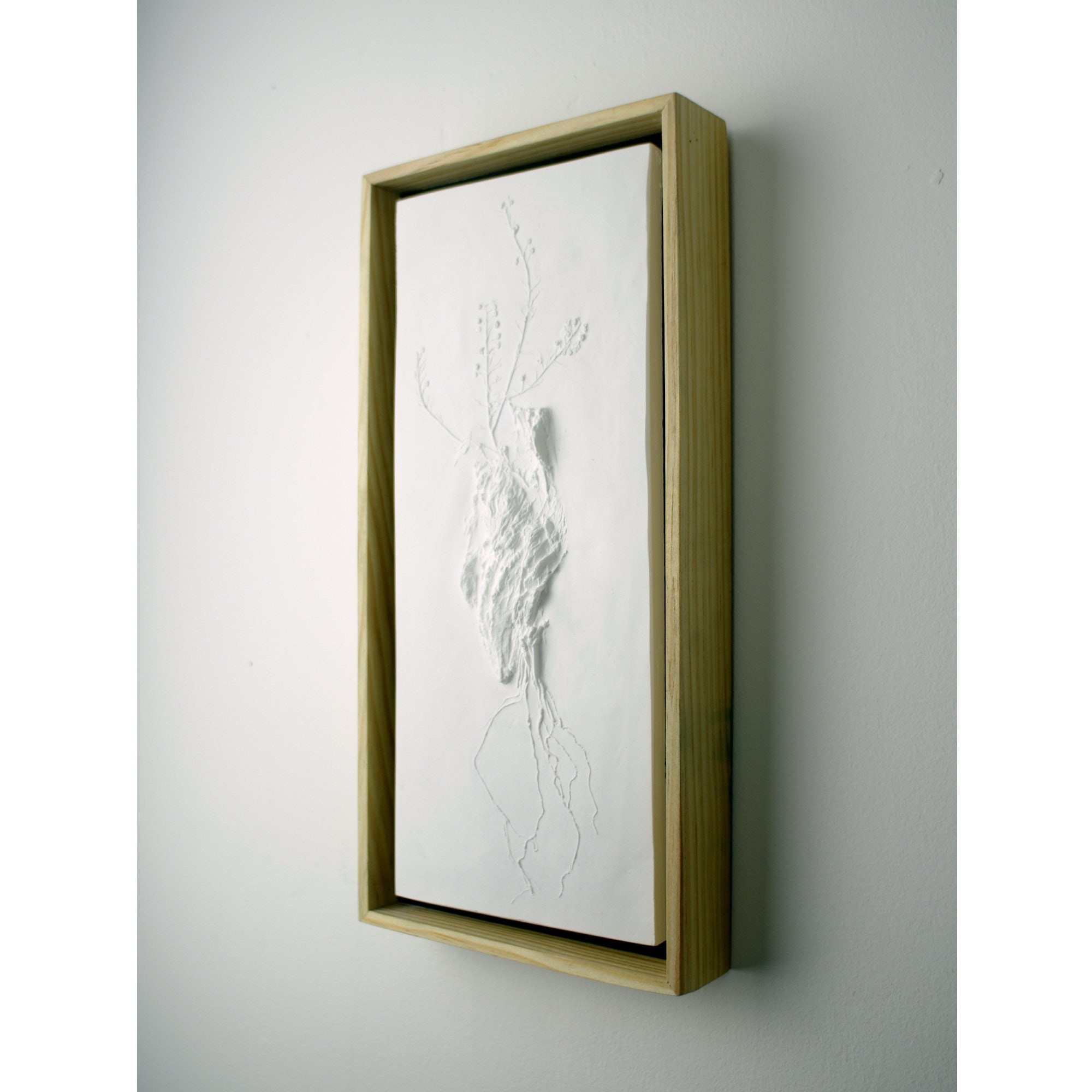 Tableau Bas Relief Végétal Décoratif Blanc Mat Automne Iii