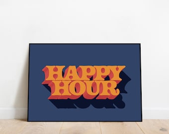 Happy Hour – Typographic Wall Art – Home, Bar, Pub