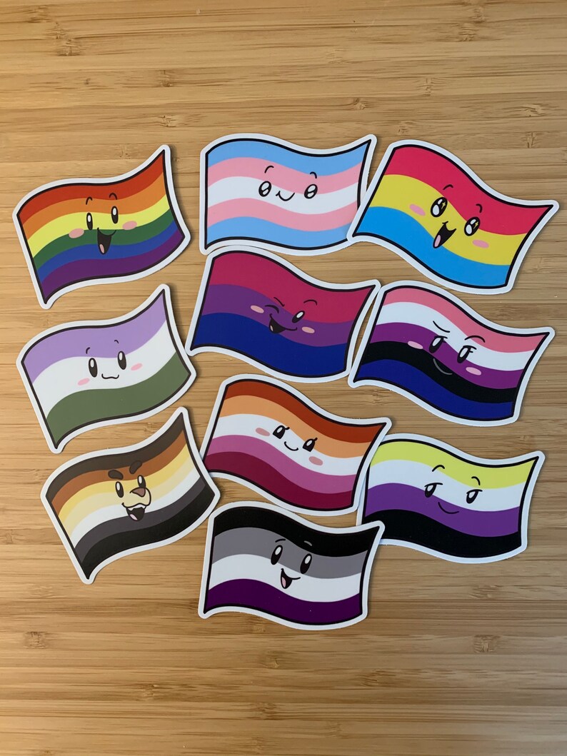 PRIDE PACK 10 Flag Stickers with Cute Faces 3 x Etsy