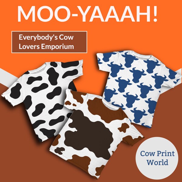 Cow Brown Cow print Black and white Blue and White Cow head All over print Unisex T-shirt