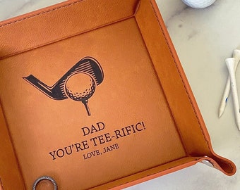 Personalized Catchall Tray, Father's Day Gifts, Golf Gifts for Men, Leather Valet Tray, Gifts for Dad, Dice Tray, Key Tray, Coin Tray