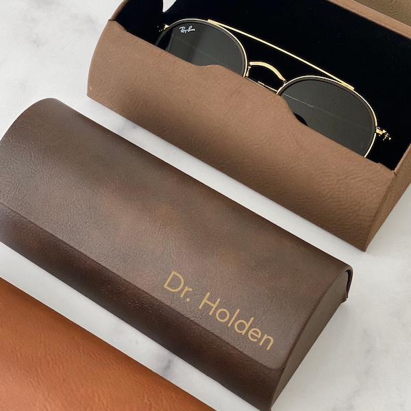 Personalized Glasses Case, Custom Sunglass Case, Hard Case for Glasses, Vegan Leather Eyeglass Case, Glasses Holder, Father's Day Gifts