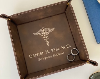 Medical School Graduation Gift, Gift for Doctor, Nurse Preceptor Gift, Personalized Leather Tray, Personalized Catchall, Graduation Gifts