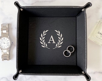 Personalized Catch All, Leather Catchall Tray, Engraved Vegan Leather Tray, Personalized Leather Tray, Father's Day Gifts, Christmas Gifts