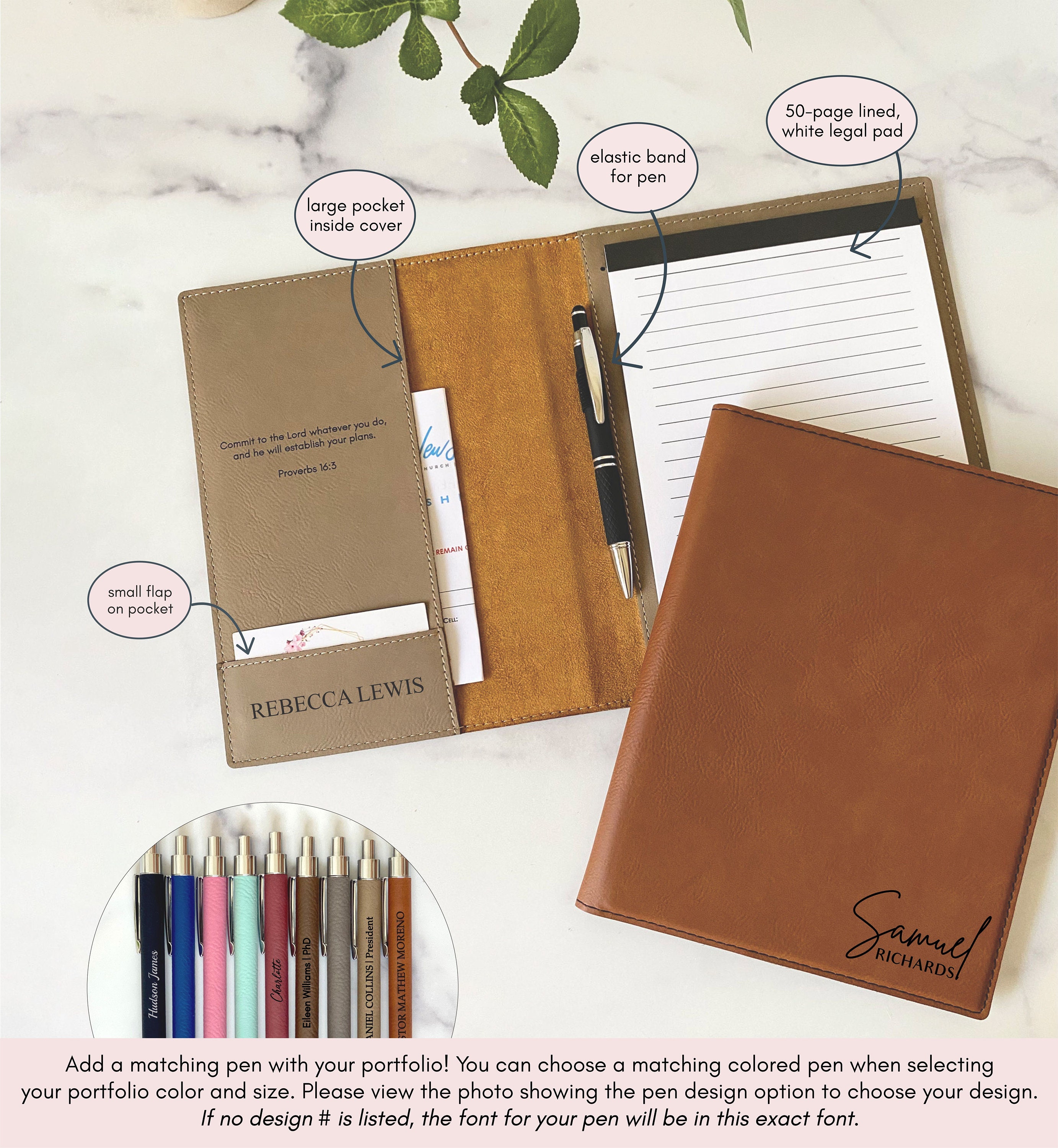 Leather Portfolio With Matching Pen, Valentines Gift, Leather Padfolio ...