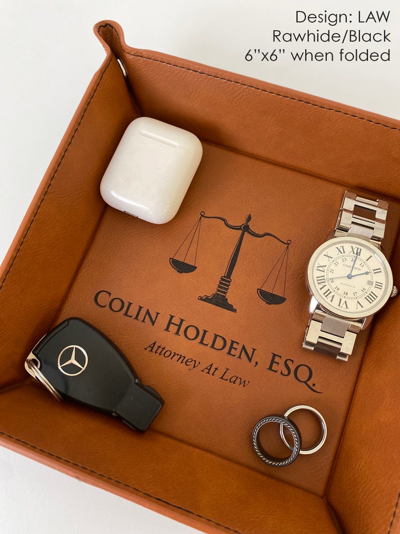 Personalized Catchall Tray, Engraved Vegan Leather Valet Tray, Catch All Tray, Father's Day Gifts, Christmas Gifts for Him, Gifts for Dad LAW