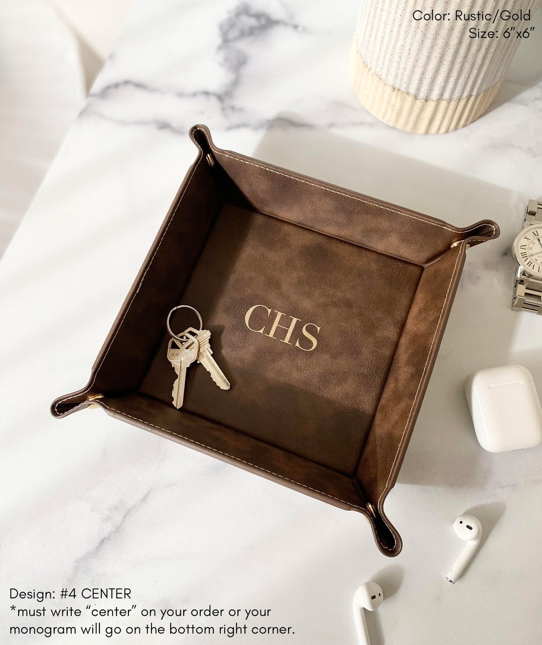 Personalized Leather Tray, Engraved Vegan Leather Valet Tray, Christmas ...