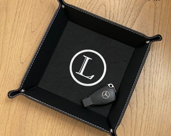 Personalized Valet Tray, Monogrammed Leather Tray, Desk Storage, Custom Vegan Leather Valet Tray, Engraved Catch All Tray, Fathers Day Gifts